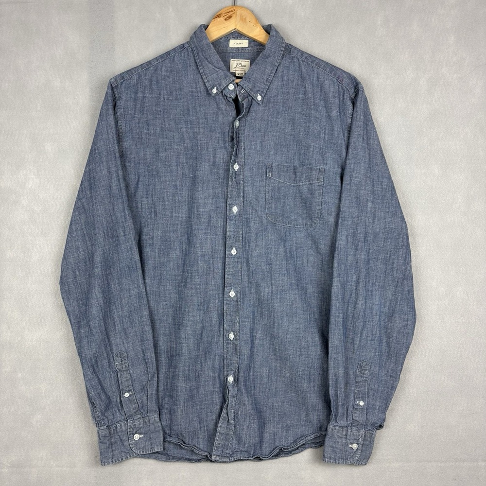 J.Crew Chambray Shirt Men’s XLT Blue Long Sleeve Button Down Classic Fit Casual